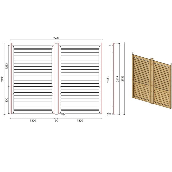 ALTANKA - Clôture, panneaux bois persiennés, ensemble - imprégné en brun - DOM703 - large