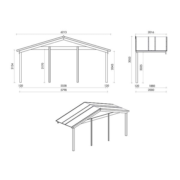 ALTANKA - Avant-toit en bois 6x2m pour le chalet de jardin 6m, couleur naturel - DOM553 - large