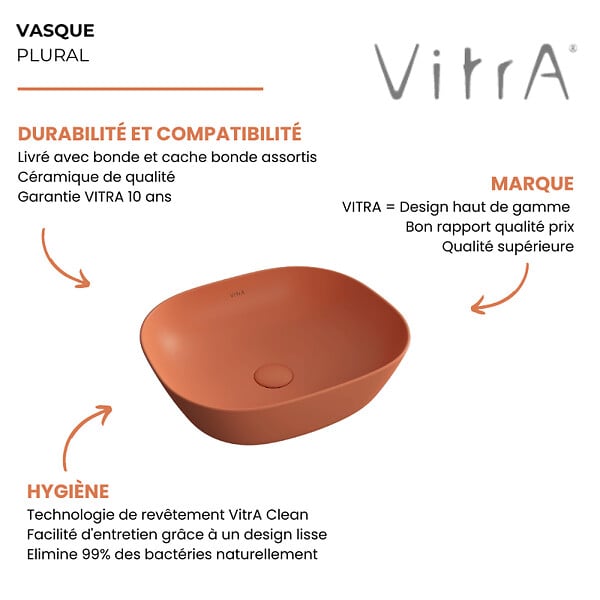 VITRA - Vasque à poser VitrA Plural VitrA Clean terre rouge mat - large