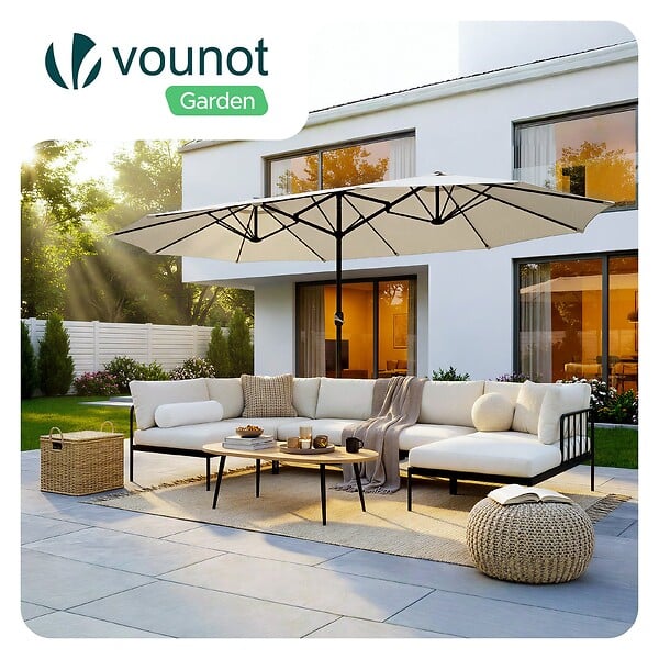 VOUNOT - Parasol Jardin Double Aluminium 270 x 460 cm beige - large