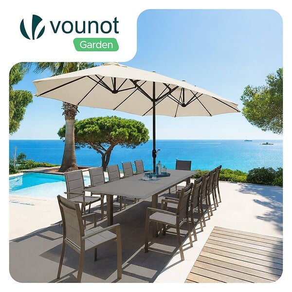 VOUNOT - Parasol Jardin Double Aluminium 270 x 460 cm beige - large