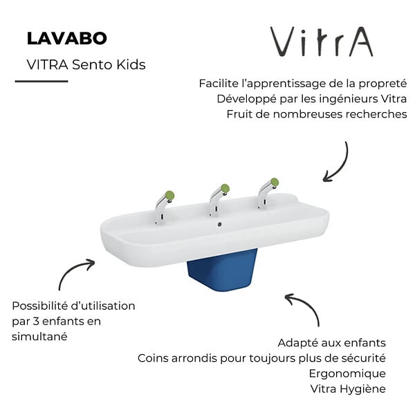 VITRA - Lavabo pour enfant VitrA Sento Kids 125 cm + siphon et bonde Wirquin - large