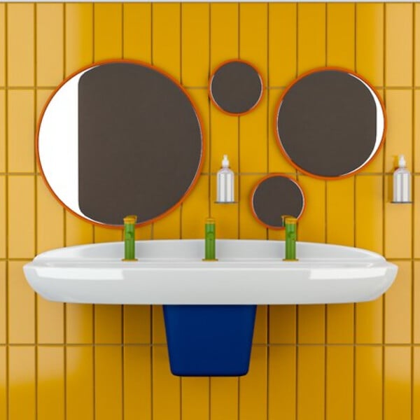 VITRA - Lavabo pour enfant VitrA Sento Kids 125 cm + cache siphon bleu + siphon et bonde WIRQUIN - large