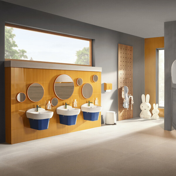 VITRA - Lavabo pour enfant VitrA Sento Kids 45 cm + cache siphon bleu + Mitigeur lavabo Sento Kids + siphon et bonde WIRQUIN - large
