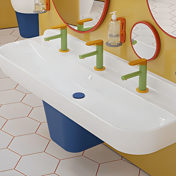 VITRA - Lavabo pour enfant VitrA Sento Kids 125 cm + cache siphon + Mitigeur lavabo VitrA Sento Kids - large