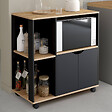 ID MARKET - Desserte de cuisine COSI bois noir et plateaux façon hêtre L.76 CM - vignette