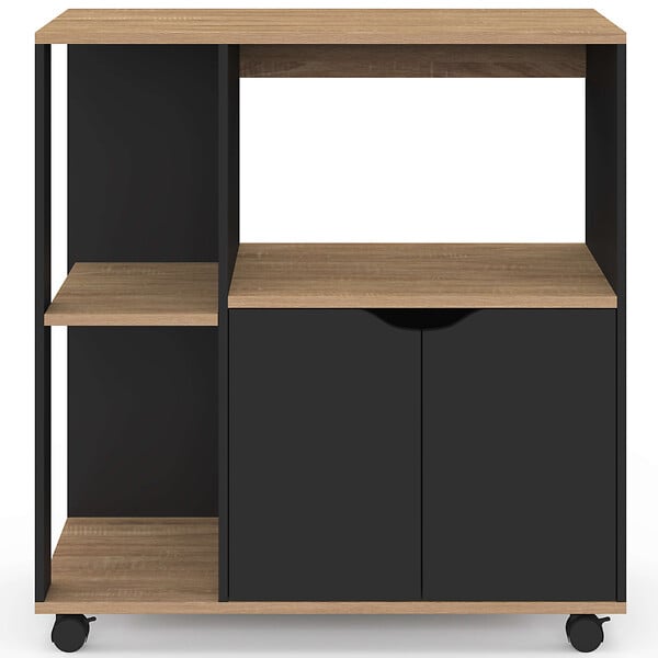 ID MARKET - Desserte de cuisine COSI bois noir et plateaux façon hêtre L.76 CM - large