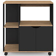 ID MARKET - Desserte de cuisine COSI bois noir et plateaux façon hêtre L.76 CM - vignette