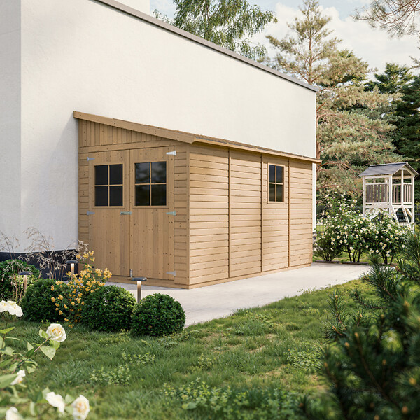 TIMBELA - TIMBELA M340+M340G Abri de Jardin en Bois Naturel (sans paroi latérale) PLUS LES PLANCHERS IMPRÉGNÉ- H243xl216xL416 cm/8 m2 - large