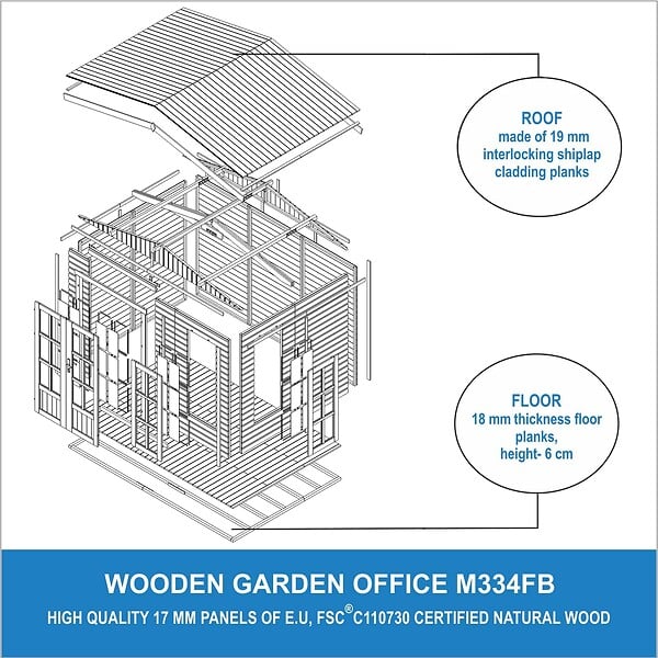TIMBELA - Abri de jardin en bois 6 m2 - avec des bardeaux bitumineux - M334FB+H334FBGREY - large