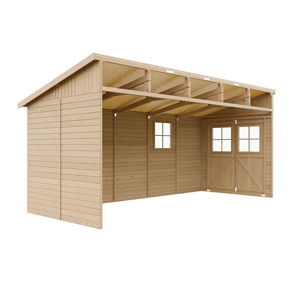 TIMBELA - TIMBELA M341 Abri de Jardin en Bois Naturel (sans paroi latérale) - H244xl216xL513 cm/10 m2 - large
