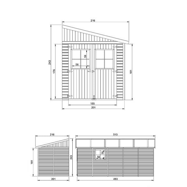 TIMBELA - TIMBELA M341 Abri de Jardin en Bois Naturel (sans paroi latérale) - H244xl216xL513 cm/10 m2 - large