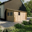 TIMBELA - Abri de Jardin en Bois Naturel (avec paroi latérale) - H244xl218xL514 cm/10 m2 - M341A - vignette