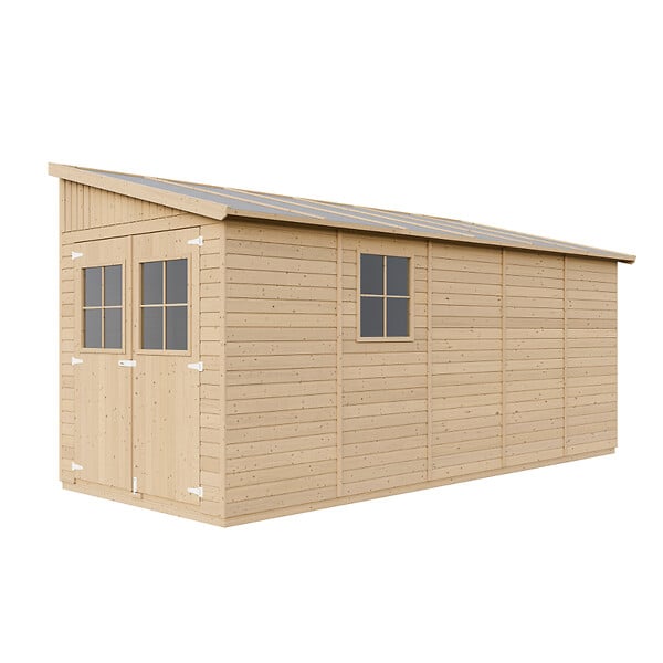 TIMBELA - Abri de Jardin en Bois Naturel (avec paroi latérale) - H244xl218xL514 cm/10 m2 - M341A - large