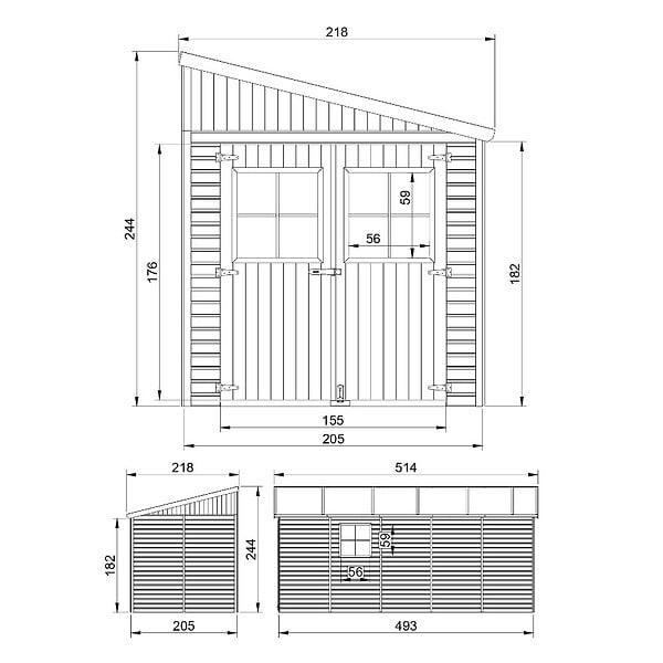 TIMBELA - Abri de Jardin en Bois Naturel (avec paroi latérale) - H244xl218xL514 cm/10 m2 - M341A - large