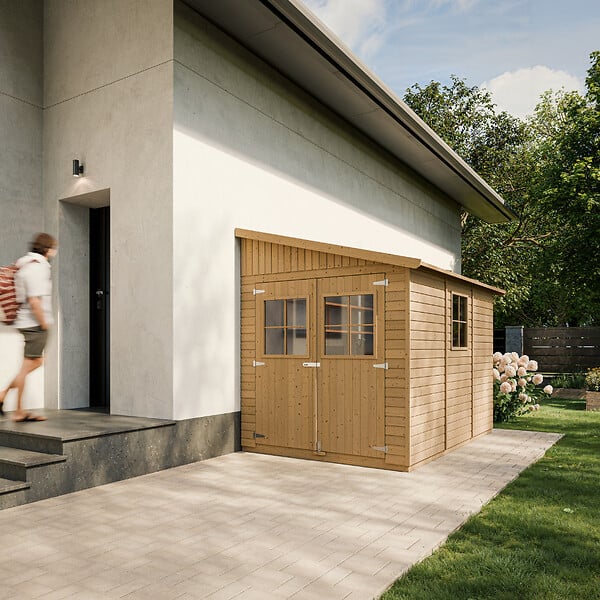 TIMBELA - TIMBELA M339A+M339G  Abri de Jardin en Bois Naturel (avec paroi latérale) AVEC LES PLANCHERS IMPRÉGNÉ- H244xl218xL318 cm/6 m2 - large
