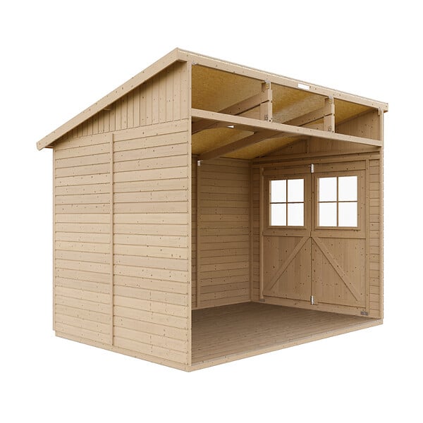 TIMBELA - Abri de Jardin en Bois Naturel (sans paroi latérale) AVEC LES PLANCHERS IMPRÉGNÉ - H243xl216xL318 cm/6 m2 - M339+M339G - large