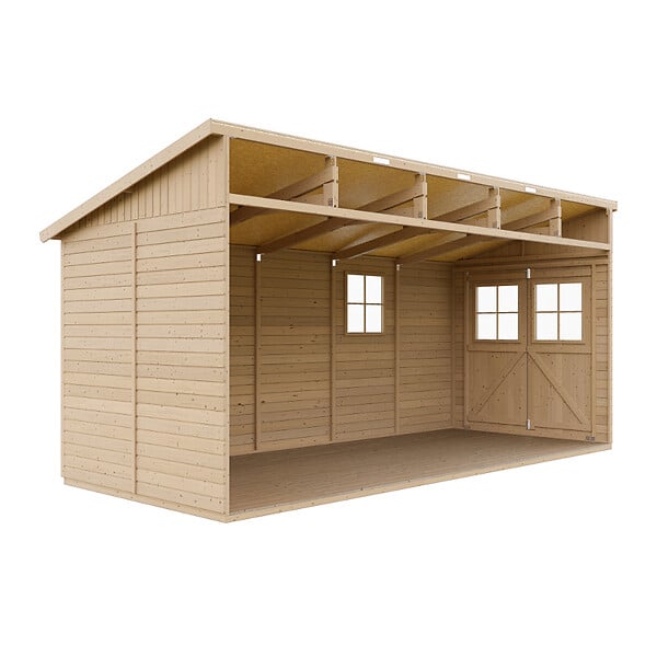 TIMBELA - TIMBELA M341+M341G Abri de Jardin en Bois Naturel (sans paroi latérale) PLUS LES PLANCHERS IMPRÉGNÉ- H244xl216xL513 cm/10 m2 - large