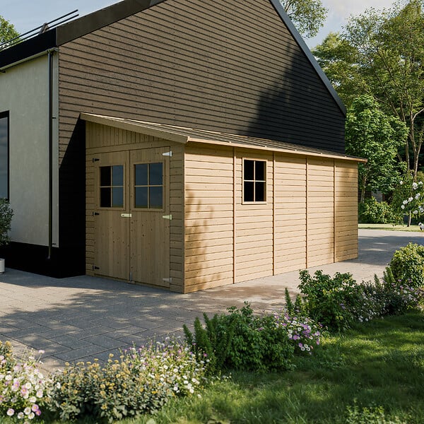 TIMBELA - TIMBELA M341+M341G Abri de Jardin en Bois Naturel (sans paroi latérale) PLUS LES PLANCHERS IMPRÉGNÉ- H244xl216xL513 cm/10 m2 - large