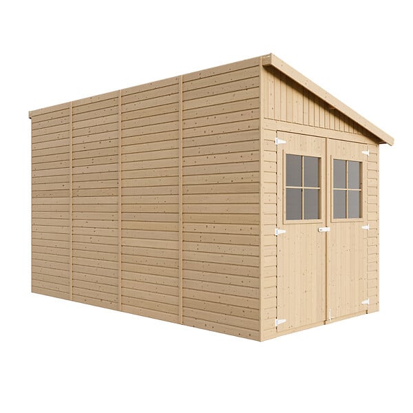 TIMBELA - Abri de Jardin en Bois Naturel (avec paroi latérale) - H244xl218xL416 cm/8 m2 - M340A - large