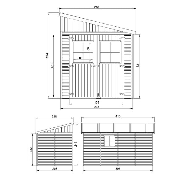 TIMBELA - Abri de Jardin en Bois Naturel (avec paroi latérale) - H244xl218xL416 cm/8 m2 - M340A - large