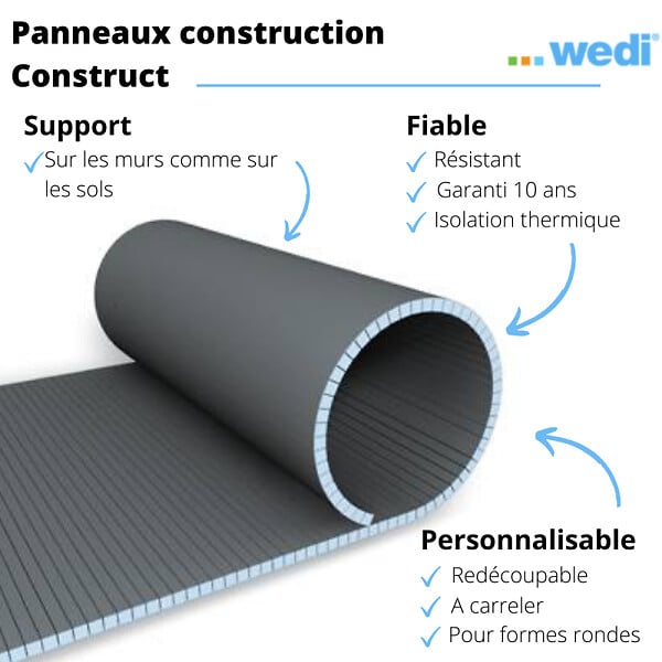 WEDI - Panneaux de construction Construct, formes rondes transveral 250 x 60 x 3 cm - large