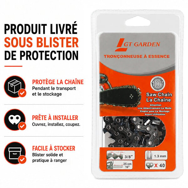GT GARDEN - Lot de 3 chaînes 40 maillons pour tronçonneuse élagueuse - large