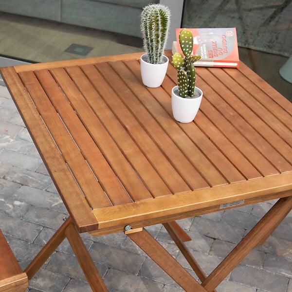 OVIALA - Table bistrot pliante carrée en bois d'eucalyptus - Sete - large