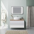 KIAMAMI VALENTINA - Meuble De Salle De Bain Blanc Brillant 100Cm Lavabo À Poser Et Miroir À Led | Elba - vignette