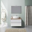 KIAMAMI VALENTINA - Armoire De Toilette Suspendue 80Cm Blanc Brillant, Lavabo, Miroir 80X60 | Elba - vignette
