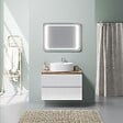 KIAMAMI VALENTINA - Meuble De Salle De Bains À Suspendre 80 Cm Blanc, Plan Et Comptoir En Chêne Lavabo | Elba - vignette