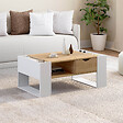 ID MARKET - Table basse rectangulaire BERYL avec tiroir bois blanc et façon hêtre - vignette