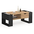 ID MARKET - Table basse rectangulaire BERYL avec tiroir bois noir et façon hêtre - vignette