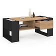 ID MARKET - Table basse rectangulaire BERYL avec tiroir bois noir et façon hêtre - vignette