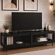 ID MARKET - Meuble TV 140 cm ZINEB 2 portes coulissantes vitrées façade cannelée noir - vignette