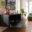 OVIALA - Meuble TV suspendu 160 cm moderne noir - Holly - vignette