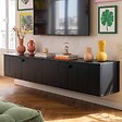OVIALA - Meuble TV suspendu 160 cm moderne noir - Holly - vignette