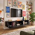 OVIALA - Meuble TV suspendu 200 cm moderne noir - Holly - vignette