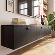 OVIALA - Meuble TV suspendu 200 cm moderne noir - Holly - vignette