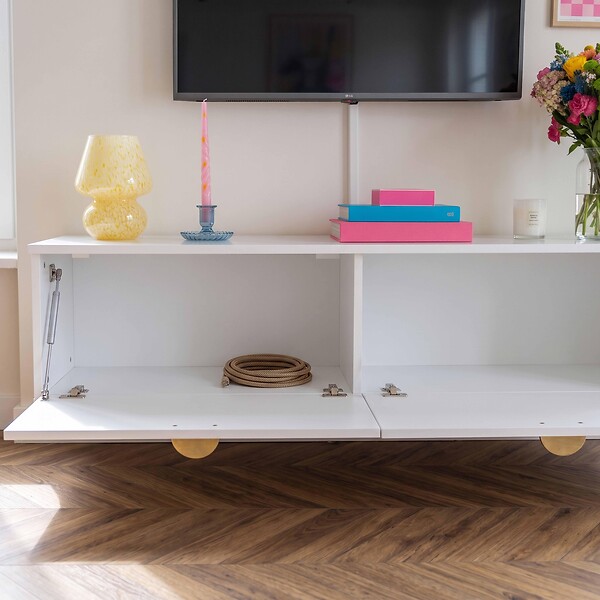 OVIALA - Meuble TV suspendu 160 cm moderne blanc - Holly - large