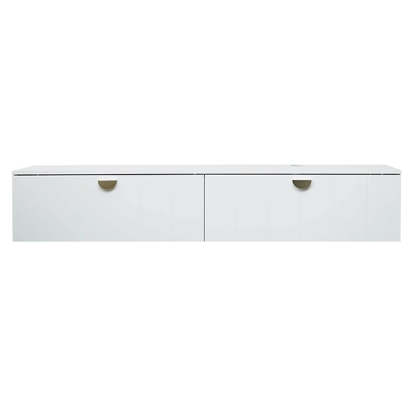 OVIALA - Meuble TV suspendu 160 cm moderne blanc - Holly - large