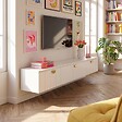 OVIALA - Meuble TV suspendu 200 cm moderne blanc - Holly - vignette