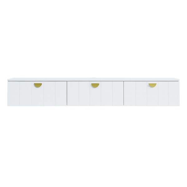 OVIALA - Meuble TV suspendu 200 cm moderne blanc - Holly - large