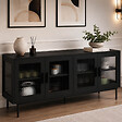 ID MARKET - Buffet 140 cm ZINEB 4 portes vitrées façade cannelée noir - vignette