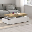 ID MARKET - Table basse rectangulaire ELSA 100 cm 2 tiroirs en bois blanc et plateau façon hêtre - vignette