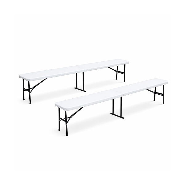 KZ GARDEN - Lot de 2 Bancs de Jardin Pliables Blancs 180 x 28 x 43.5H cm Banc Exterieur Interieur Camping Réception KZ GARDEN - large