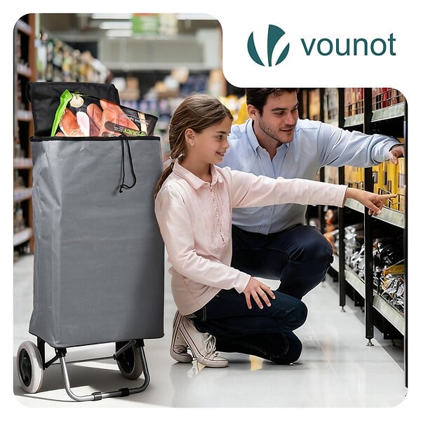 VOUNOT - Chariot de courses 2 roues pliable 59L gris - large