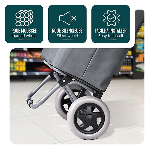 VOUNOT - Chariot de courses 2 roues pliable 59L gris - large