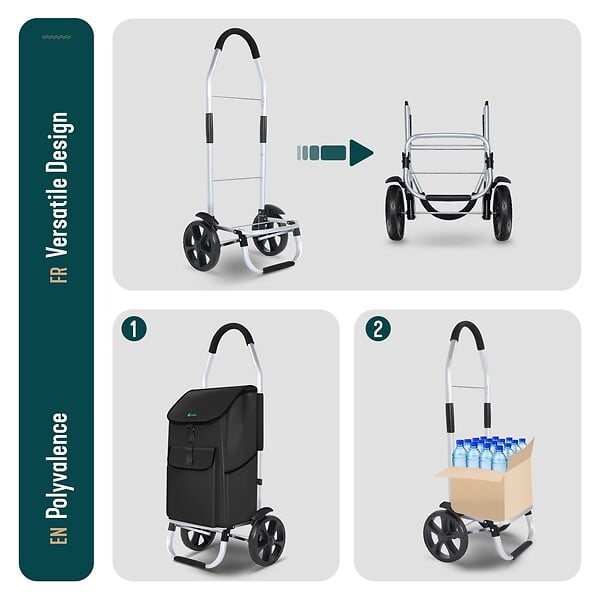 VOUNOT - Chariot de course pliable aluminium 2 roues noir - large