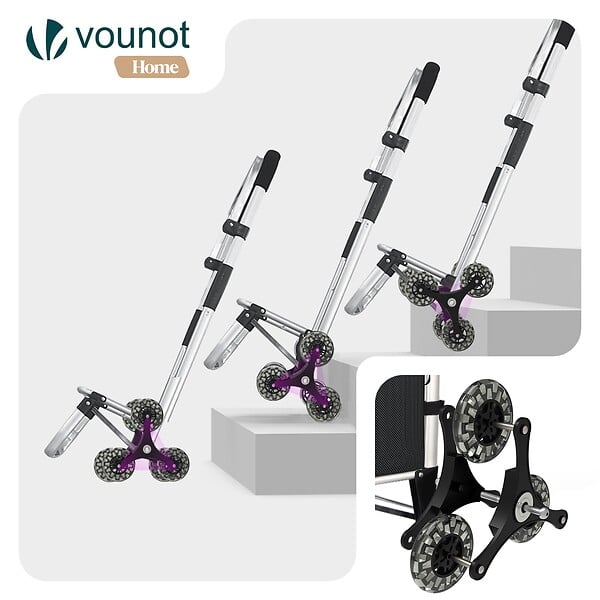 VOUNOT - Chariot de course pliable monte escalier aluminium avec crochets noir - large